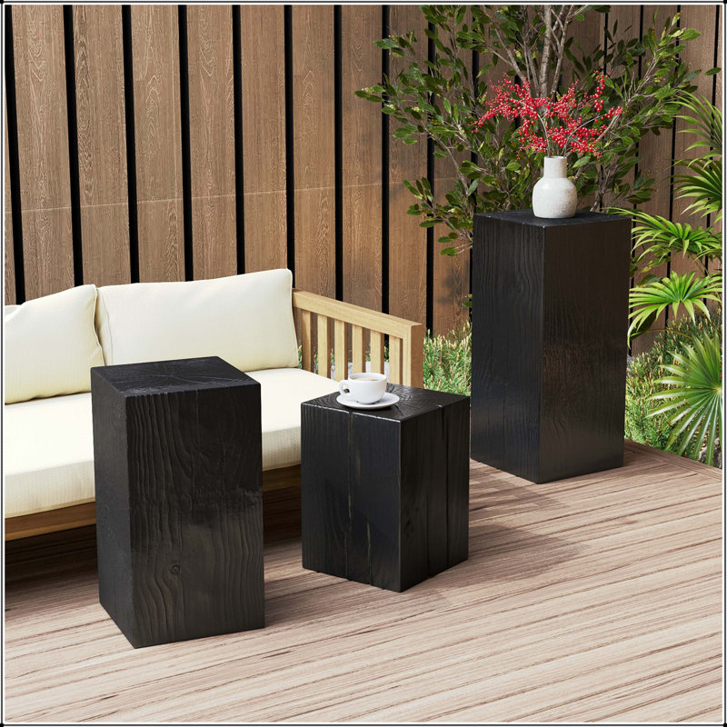Ensemble de tables d'appoint rétro empilables MGO - 3 colonnes carrées, noir, Black