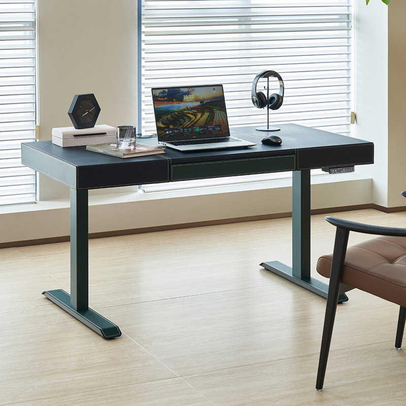 Bureau debout à hauteur réglable en cuir foncé, 70.87"W*27.56"D*27.95"H