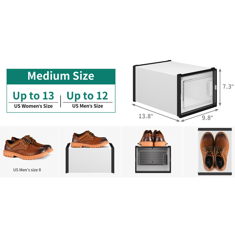 12 Pair Stackable Shoe Storage Box, Dark Black