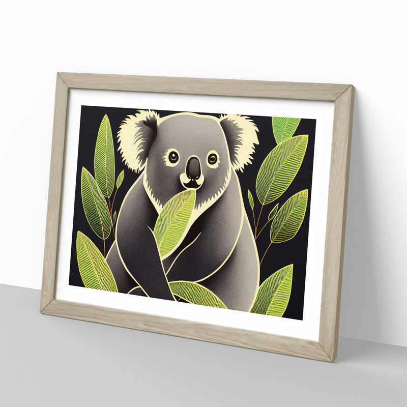 Artistic Koala Bear - Single Picture Frame Print, 34cm H x 46cm W x 2cm D, Oak Framed