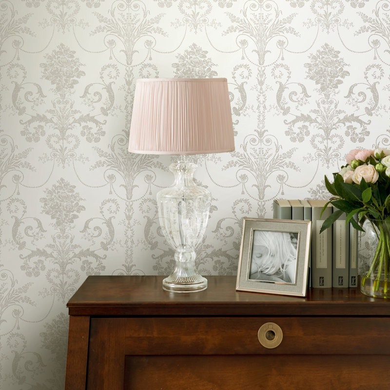 Laura Ashley Josette Wallpaper Roll, Dove Gray/White