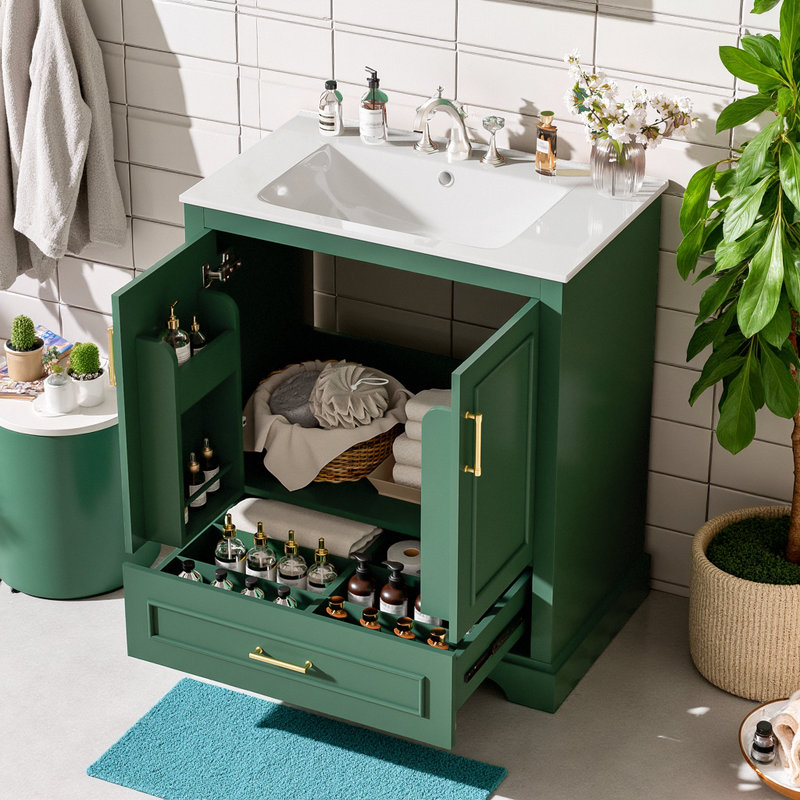 Meuble-lavabo moderne 30 po avec lavabo en céramique, Vert