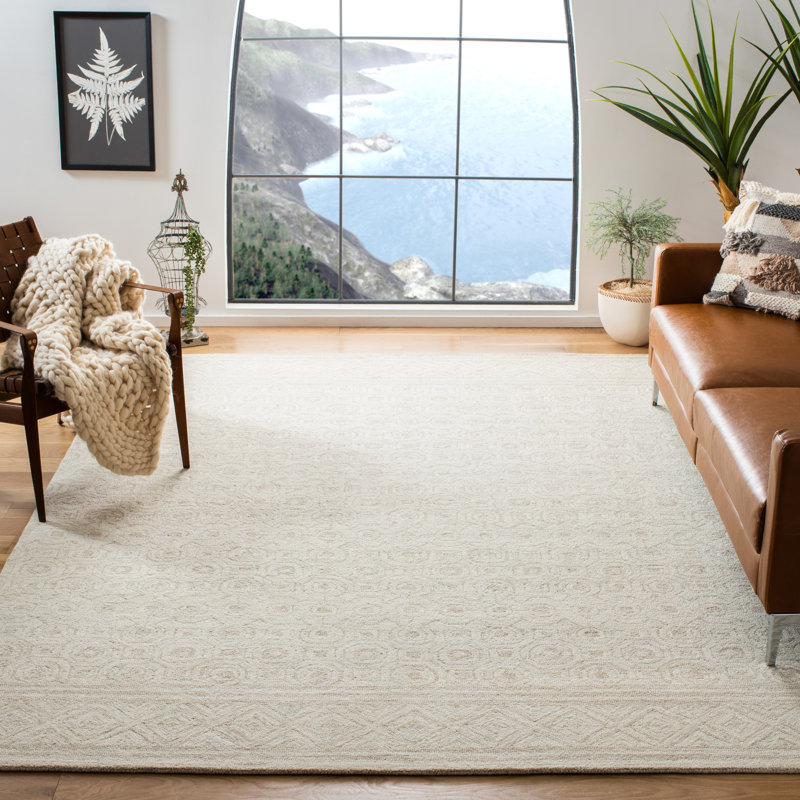 Tapis ivoire en laine touffeté à la main Setzer Southwestern, Rectangle 4 pi x 6 pi