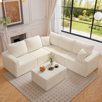Canapé modulaire 98,4 po en forme de V modulaire avec coussins, canapé convertible 5 places à assise profonde, avec 6 modules pour le salon