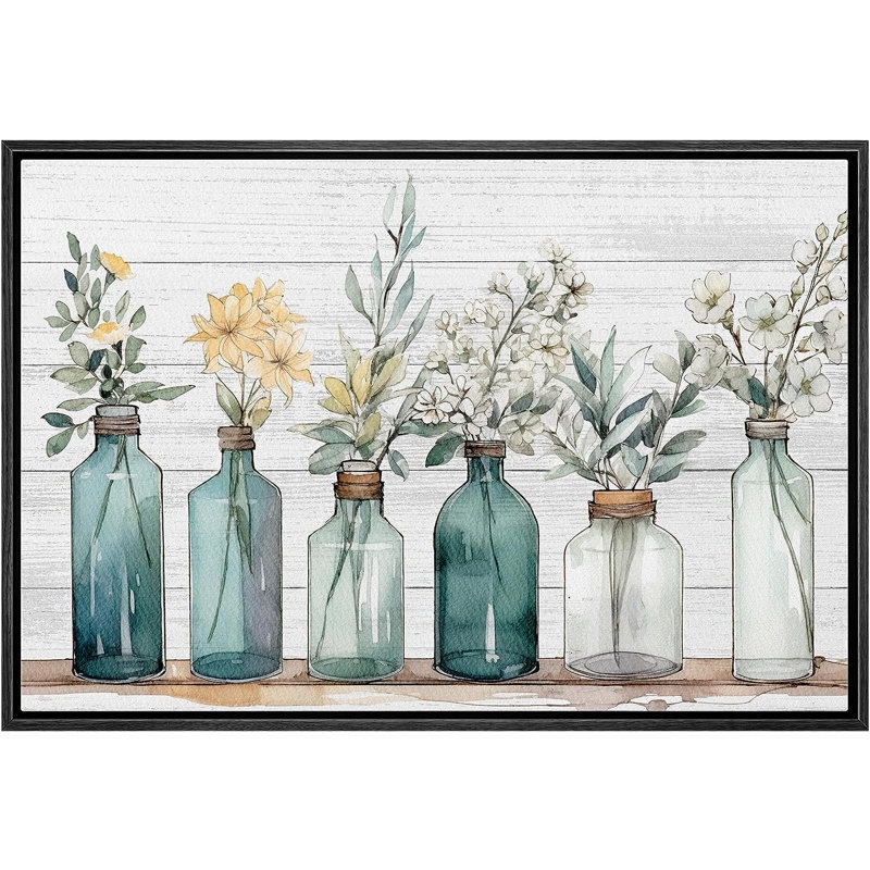 Pixelsign Garden Wildflowers Nature Wilderness - impression, L 32 po x H 24 po, Toile avec cadre flottant noir