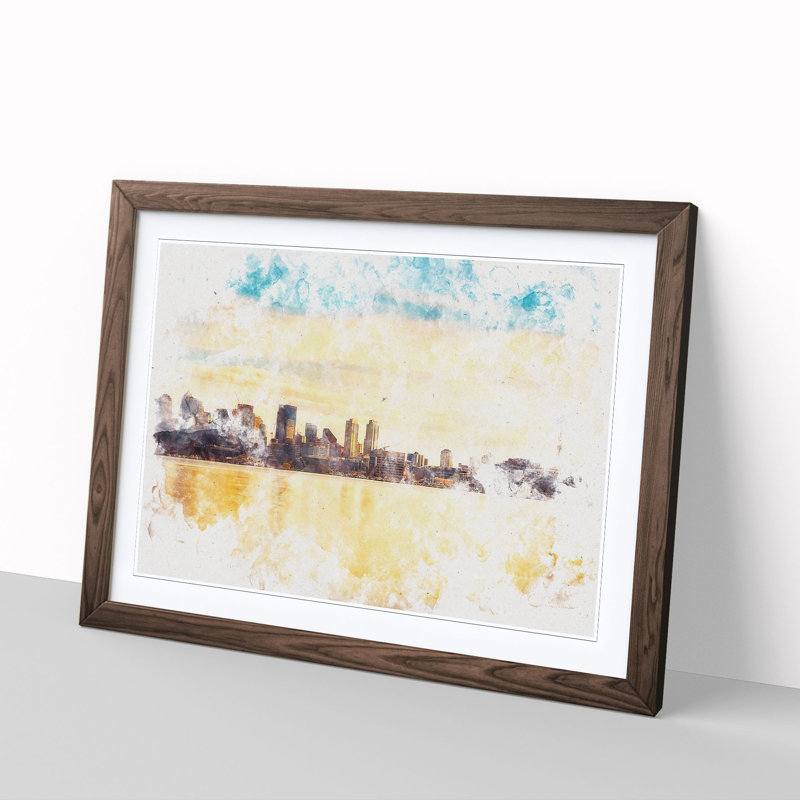 Reflection of the Seattle Skyline - Picture Frame Painting Print, 24cm H x 33cm W x 2cm D, Walnut Framed
