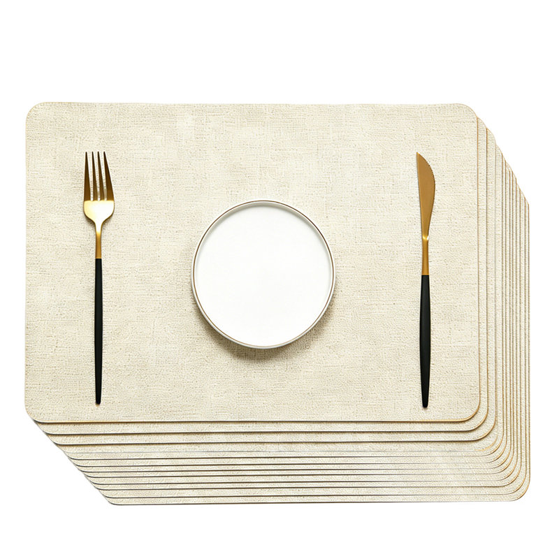 16.9*11.8 Inch Beige 12 Pack Modern Faux Leather Placemats Waterproof Heat Resistant Wipeable Table Mats Indoor Outdoor