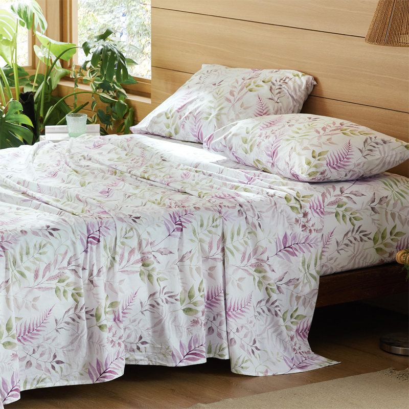 Draps en percale doux, Ensemble de draps pour grand lit avec 2 taies d'or