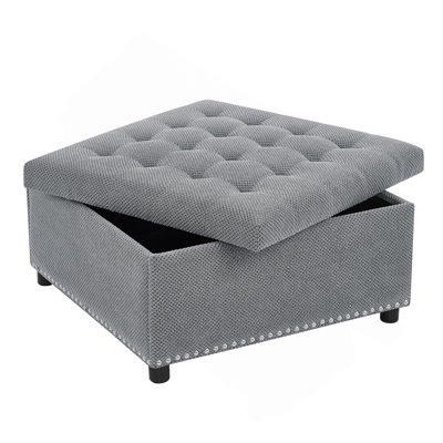 Storage Ottoman, Tufted Footstool, Nailhead Trim Ottoman, Square Storage Ottoman, Upholstered Coffee Table, Bedroom Storage, Living Room Accent, Light Gray Ottoman, Small Space Furniture, Home Decor.