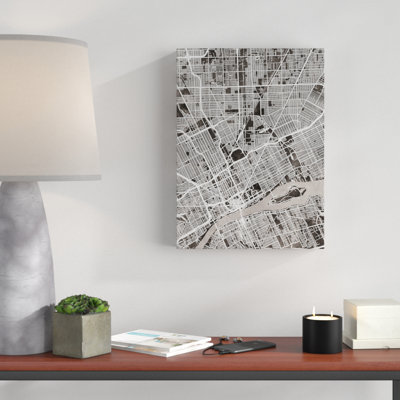 « détroit michigan city map black », impression sur toile tendue