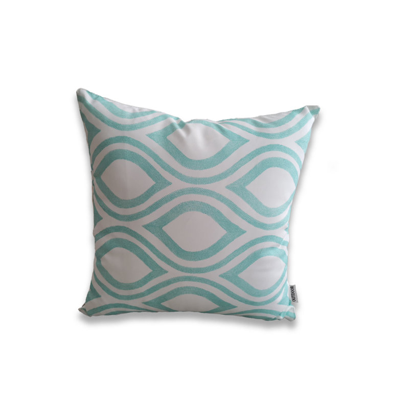 Housse de coussin à imprimé extérieur sur base blanche avec insertions, Turquoise