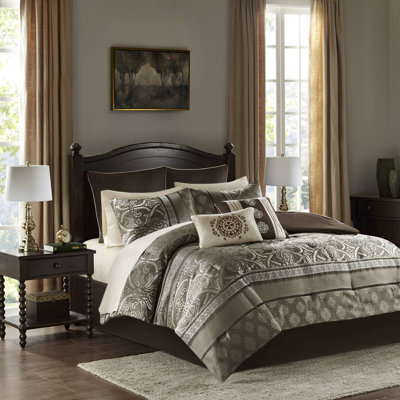 Zara Brown Jacquard 16-Piece Cal King Comforter Set with 2 Bed Sheet Sets