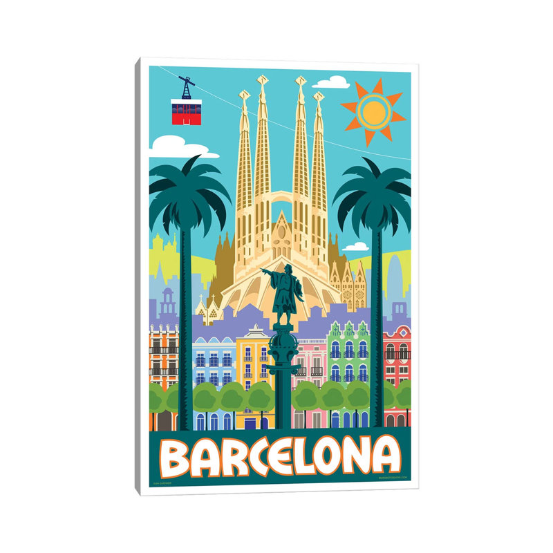 Barcelona Travel Poster by Jim Zahniser - Wrapped Canvas Print, 66.04 cm H x 45.72 cm W x 1.91 cm D