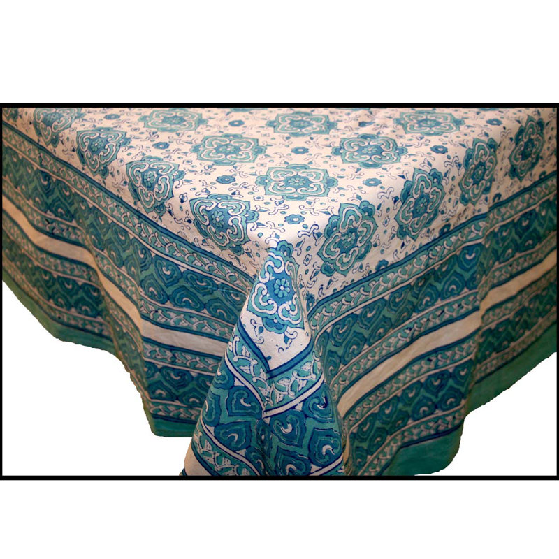 Opperman Floral 100% Cotton Tablecloth, Teal Blue, 108" x 72"
