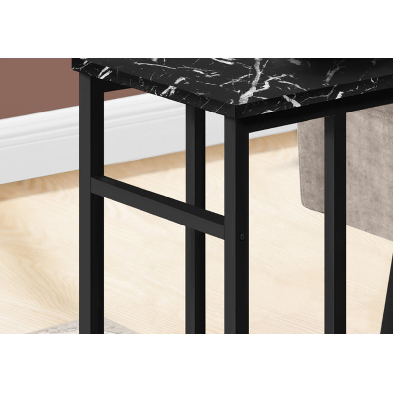 Table d'appoint, en forme de C, bout, côté, collation, salon, chambre à coucher, stratifié aspect marbre noir, métal noir, contemporain, moderne