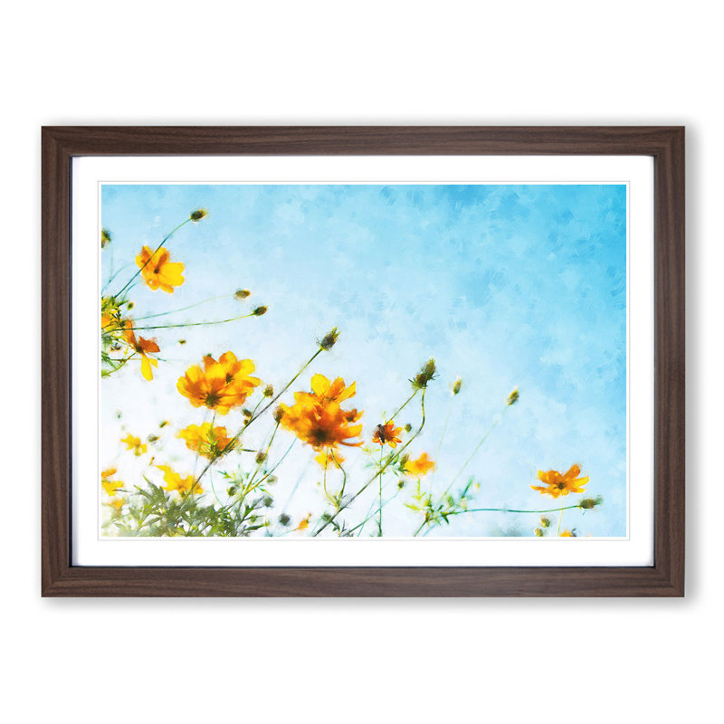 Yellow Flowers - Picture Frame Painting Print, 40cm H x 60cm W x 2cm D, Walnut Framed