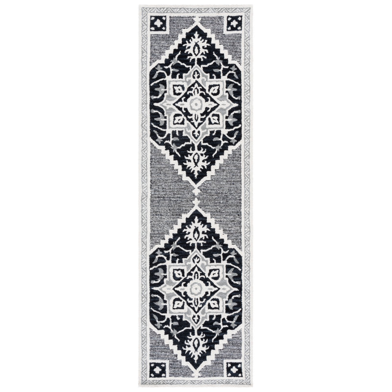 Laine touffetée à la main Heritage 675 Coton Tapis oriental en latex noir / ivoire, Rectangle 6 pi x 9 pi