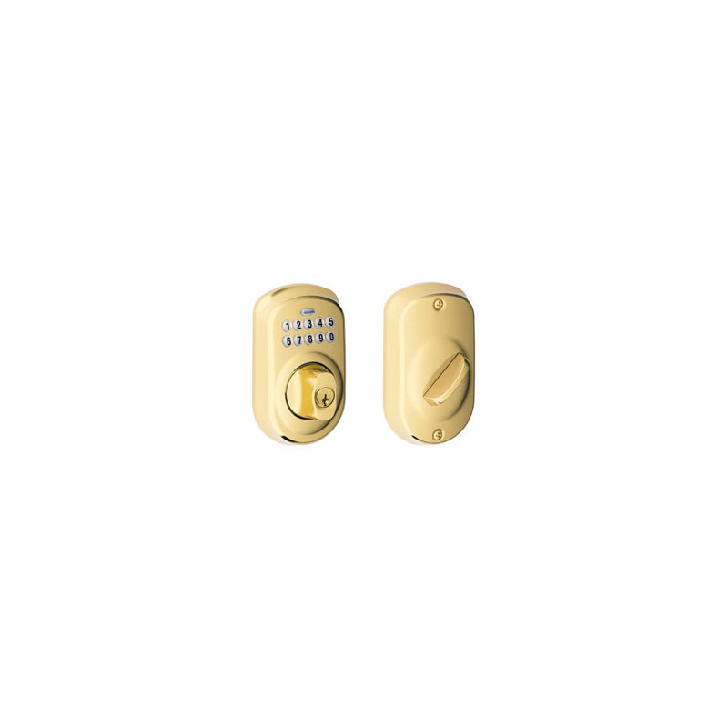 Schlage Keypad Deadbolt with Plymouth Trim, Bright Brass