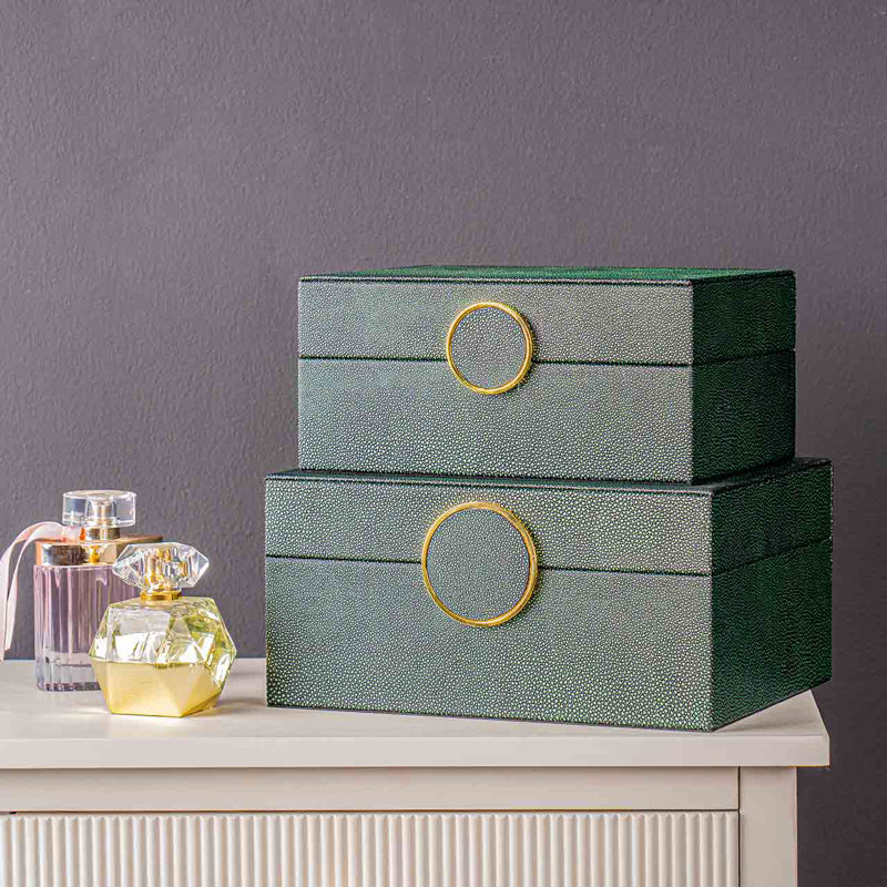 Luxurious Faux Litchi Jewellery Boxes, Storage Decorative Case, Black/Green/Gold