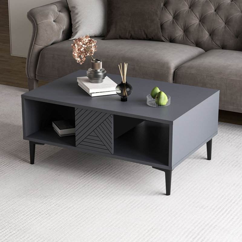 Table basse Modern Anthracite de 35,4 po x 15,9 po x 23,6 po | 100% panneau de particules enduit de mélamine, épaisseur: 0,7 pouce | Conception géométrique élégante pour le salon | Mobilier de maison durable et élégant