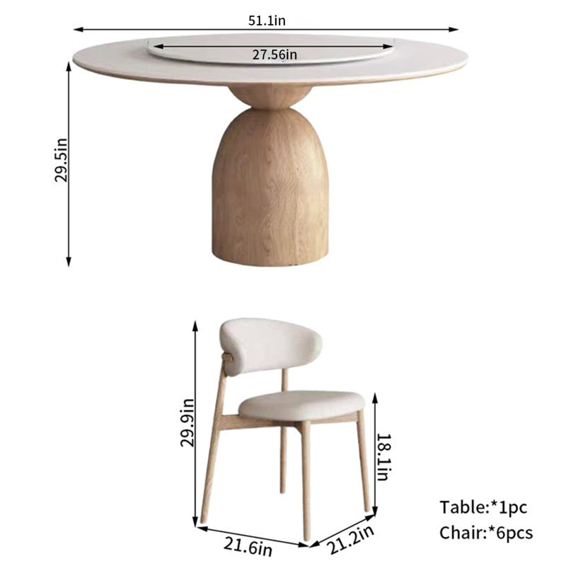 Ensemble de chaises rondes en bois massif, H 29,5 po x L 51,1 po x l 51,1 po