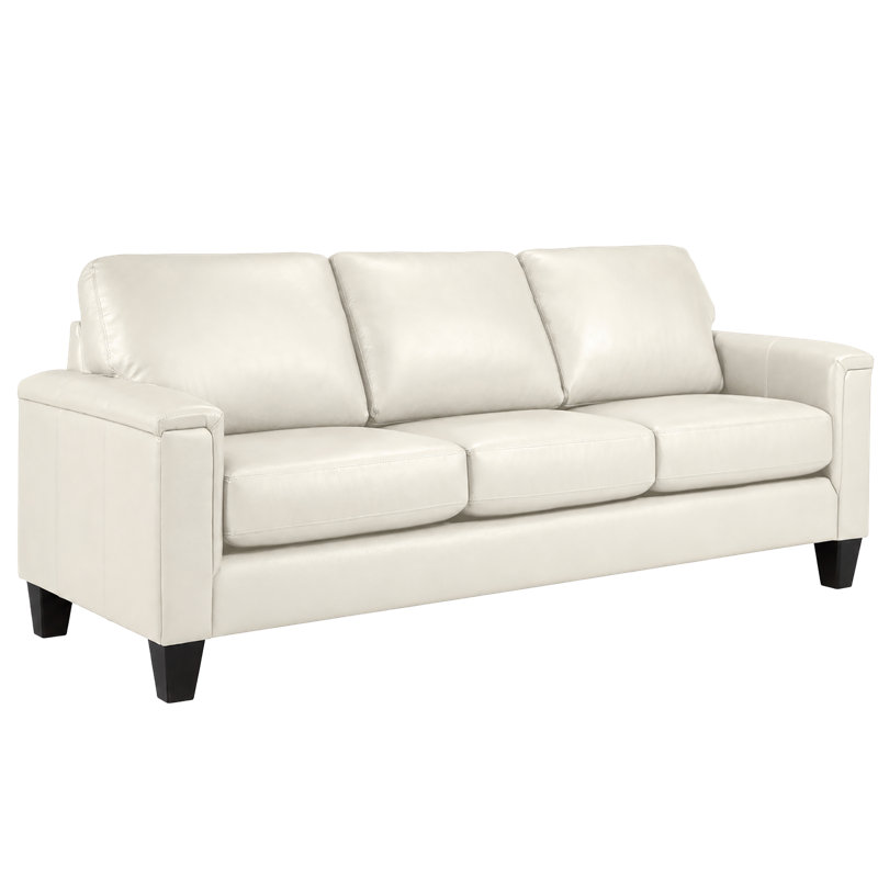  Canapé à accoudoirs carrés en cuir véritable 89 po Deboer, Cuir crème assorti