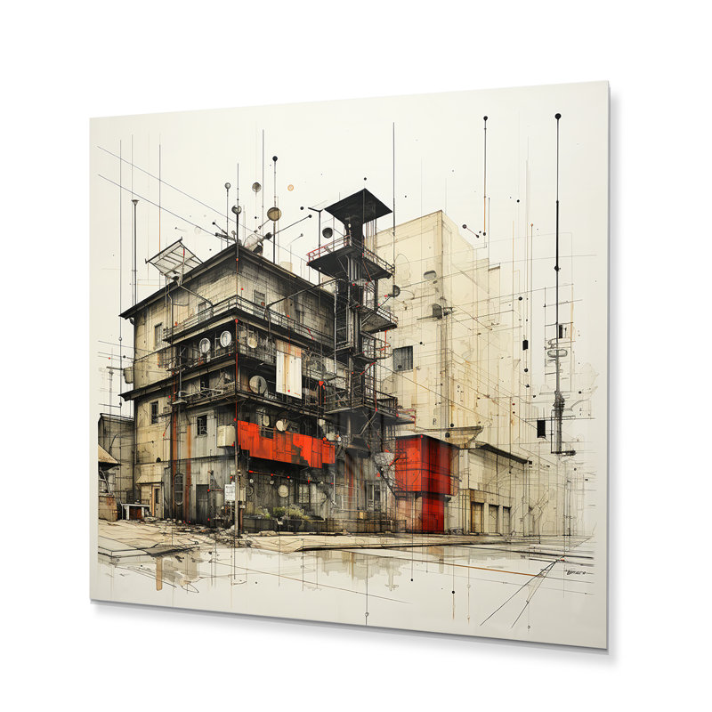 "Dessin d'analytique d'un entrepôt II" sur métal, H 36 po x l 36 po