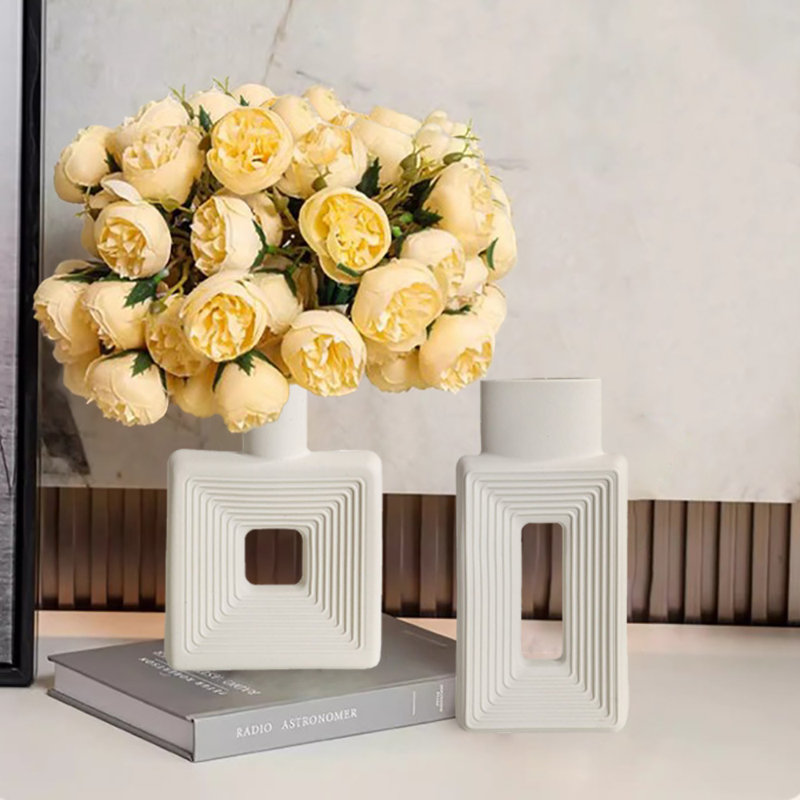 Ceramic Vase, Minimalist Nordic Boho Style, Set Of 2, White