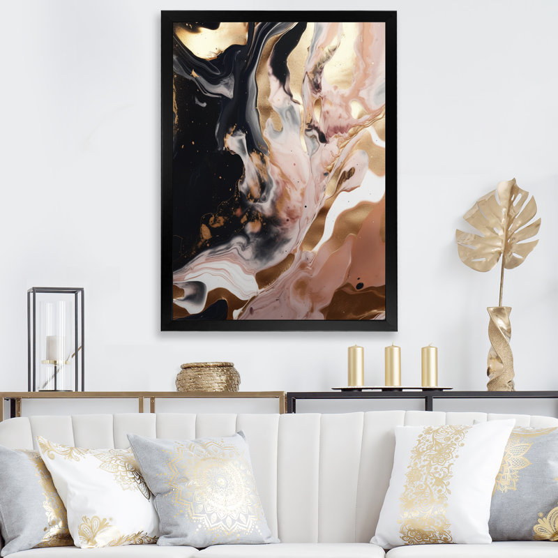 «Ocean Waves Fluidité In Marble V», art abstrait sur toile marbrée, H 20 po x l 12 po x P 1 po, Cadre photo noir