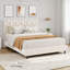 Structure de lit double avec tête de lit tapissier réglable, beige