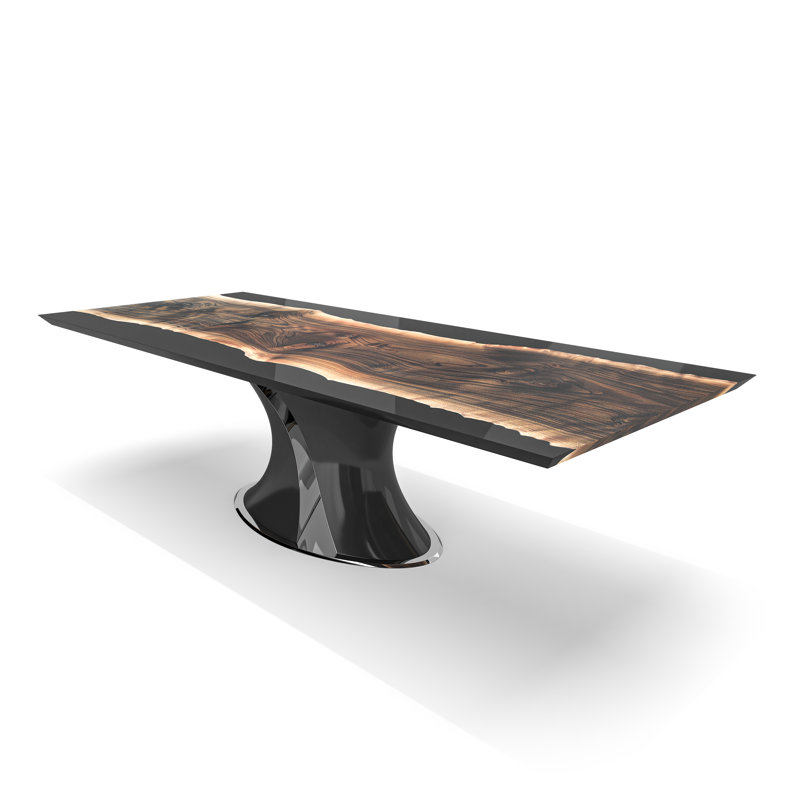 Melanios Walnut Wood Dining Table, Black, Black/Chrome, 29.5"H x 108"L x 48"W