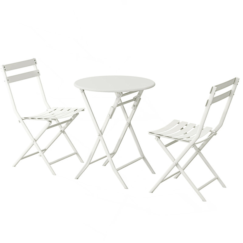 3 Piece Patio Bistro Set, Foldable Round Table And Chairs, White