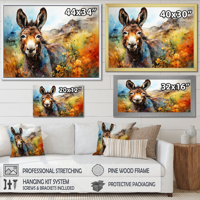 Patchwork Donkey Pastures I - Donkey, art mural, Toile tendue, H 32 po x l 16 po x P 1 po