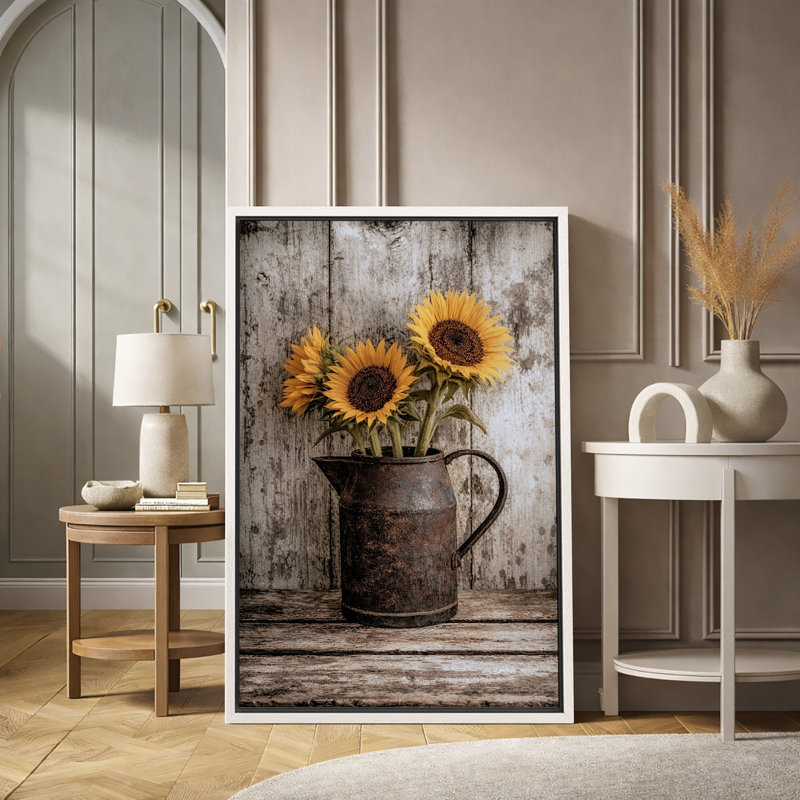 «Rustic Sunflower Pitcher», reproduction d'art sur toile encadrée, impression de giclée sur toile, H 24 po x l 16 po