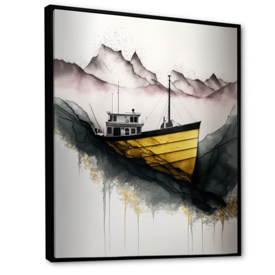 Bateau de pêche noir et jaune