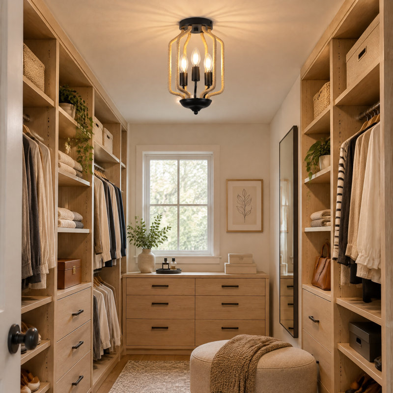 3-Light Rope-wrapped Flush Mount Light