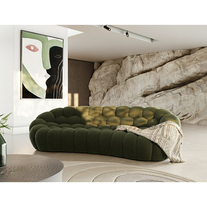 Blodget - Canapé moderne incurvé en tissu bleu sarcelle foncé, Vert foncé, 28.7" H x 104.7" W x 45.3" D