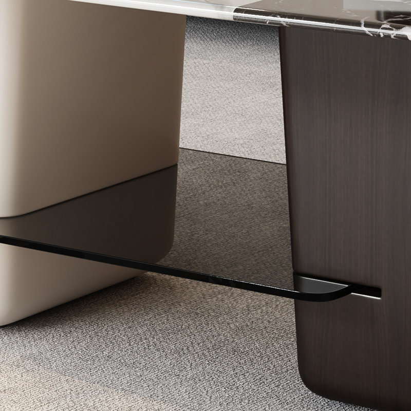 Table basse moderne 51,2 "avec plateau blanc et noir, table basse en faux marbre avec espace de rangement ouvert