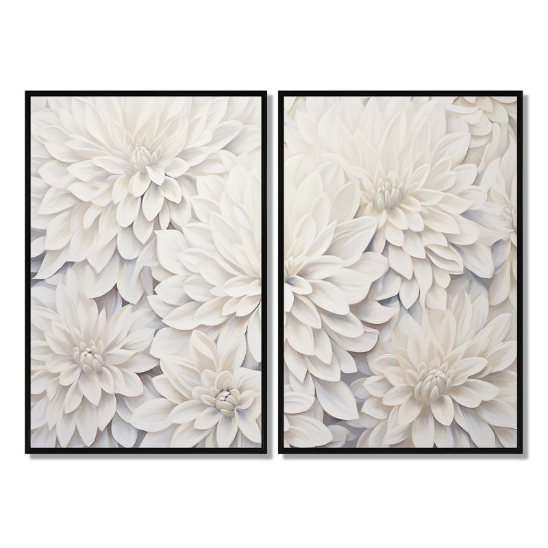 «White Dahlia Charm Collage», art mural blanc, Black, 36" H x 48" W, Reproduction encadrée sans passe-partout