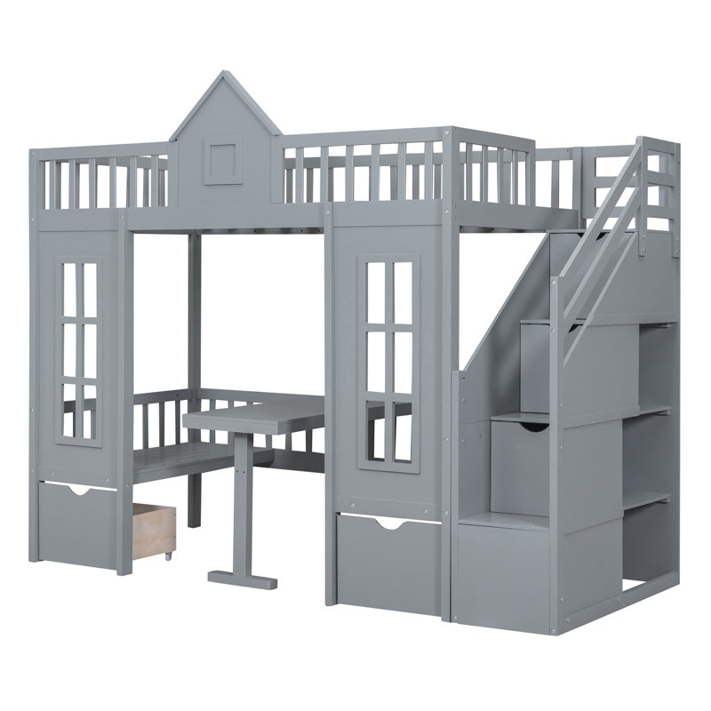 Bunk Bed With Changeable Table, Bunk Bed Turn Into Upper Bed And Down Desk, Grey