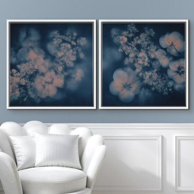 Moody Blue Floral Soft Focus Botanical Dreamy Nature Wall Decor for Living Room
