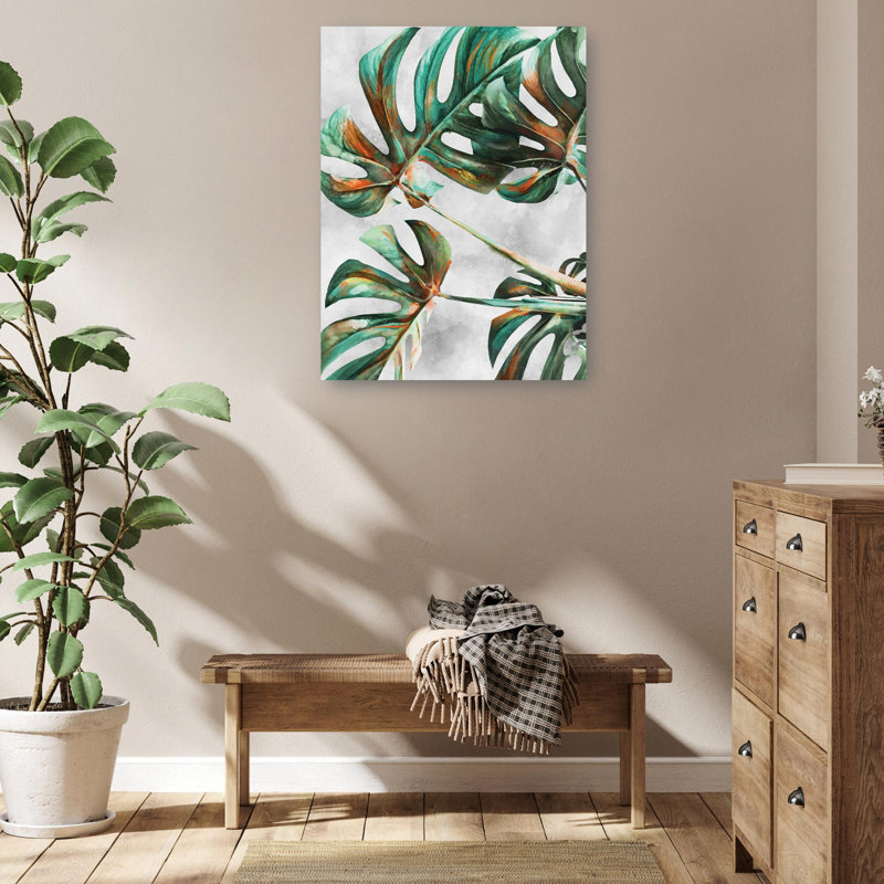 Large Green Monstera Leaves Canvas Art Print