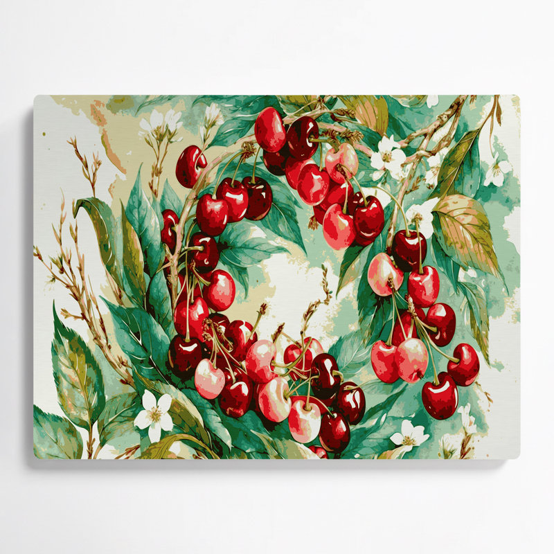 Fruit, cerise acajou, art mural en métal beige, H 20 po x l 30 po