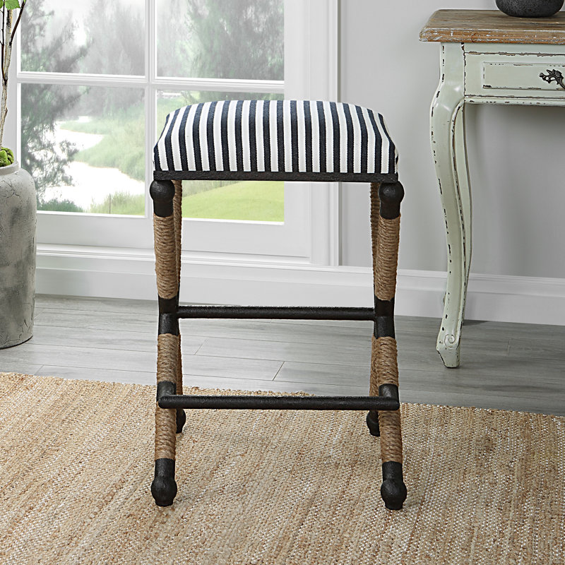Uttermost Firth Rustic Oatmeal Counter Stool, Blue/White striped