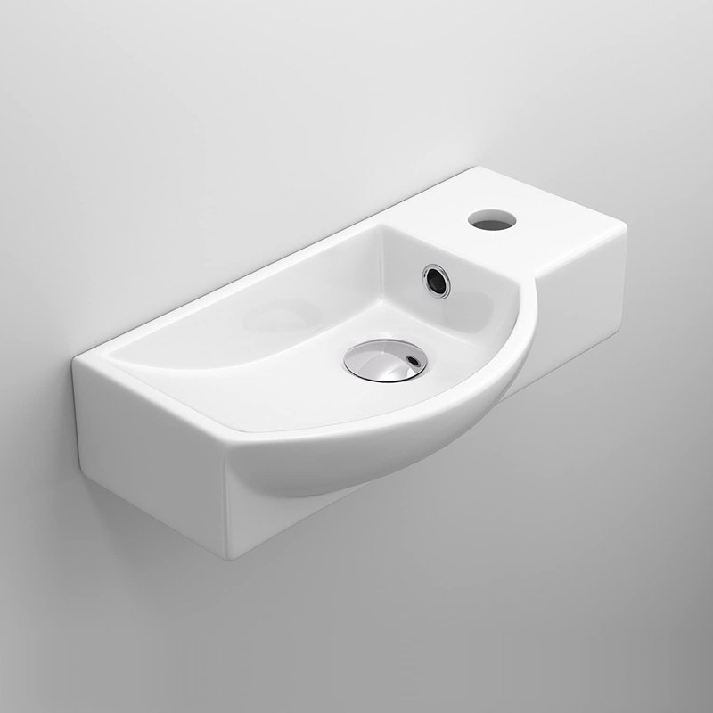 iBathUK Silens Compact Wall Hung Bathroom Sink, Modern Ceramic Cloakroom Basin, Space Saving Wall Hung Cloakroom Basin