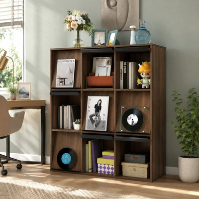 3×3 Cube Storage Bookcase with Flip Doors, 9-Cubby Freestanding Storage Organizer & Display Bookshelf for Living Room, Bedroom, Office & Entryway