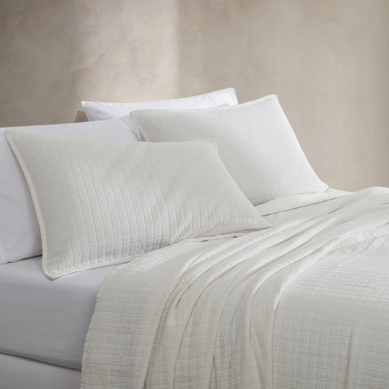 Calvin Klein Essential Garment Washed Solid Cotton Sham Set, King, Off White