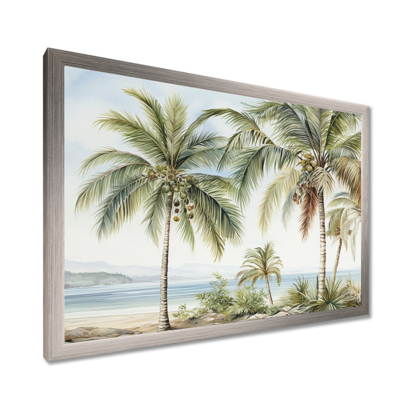 Palmiers sur la plage V - palmiers et palmiers, art mural, Cadre simple argenté, H 34 po x l 44 po x P 1,5 po