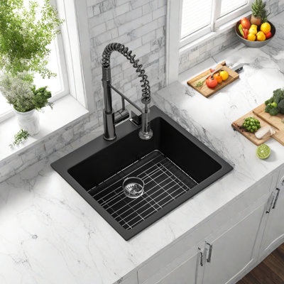 Quartz Composite Drop-In Kitchen Sink 25x22 Inch – Heavy Duty, Non-Porous Quartz, Low Maintenance