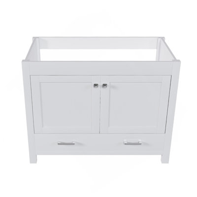 Meuble-lavabo 42 po sans lavabo, armoire de salle de bain multifonctionnelle avec portes et tiroir, cadre solide et panneau de fibres à densité moyenne (base seulement)